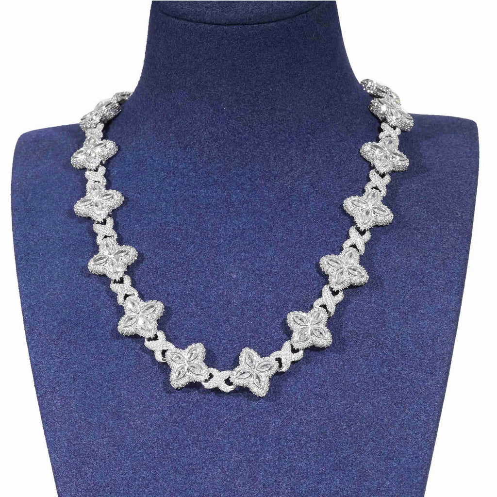 22" Flower Necklace VVS Moissanite Iced Out Cuban Link Chain