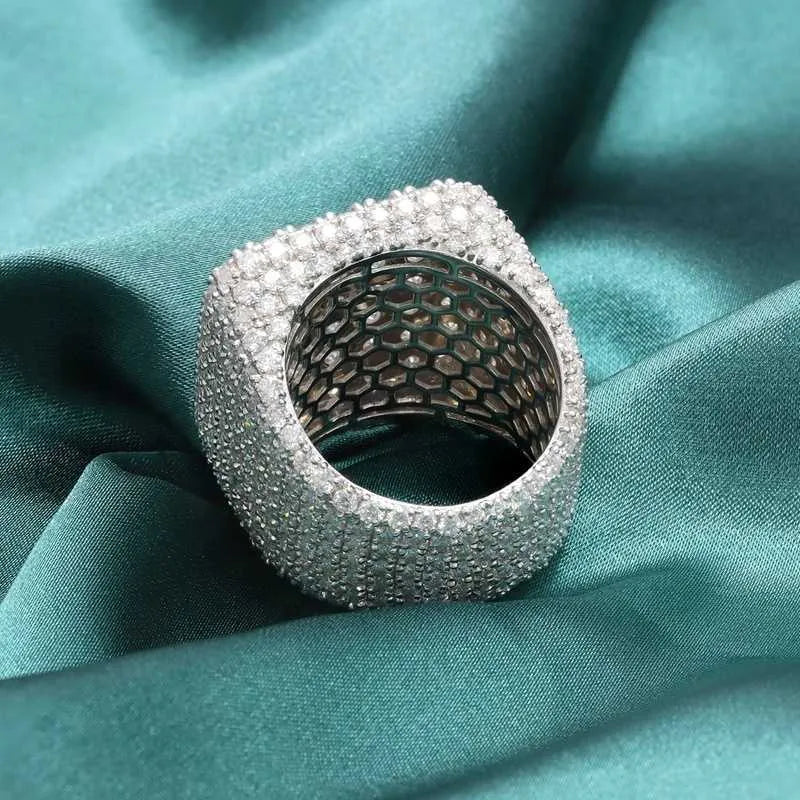 8" Hip Hop Iced Out Vvs Moissanite Ring 925 Silver