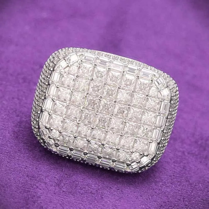 7" Ring 14K White Gold VVS Iced Out Diamond Moissanite