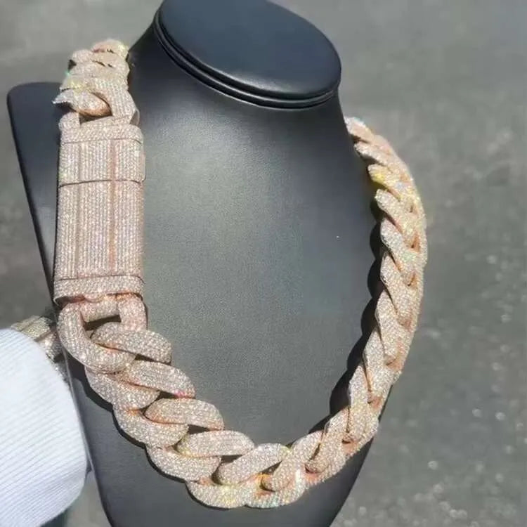 22" Necklace Moissanite Chain Cuban 30mm Tennis Chain Link Iced Out