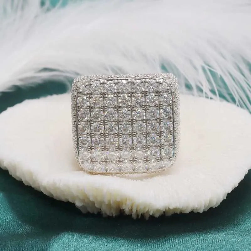 8" Hip Hop Iced Out Vvs Moissanite Ring 925 Silver