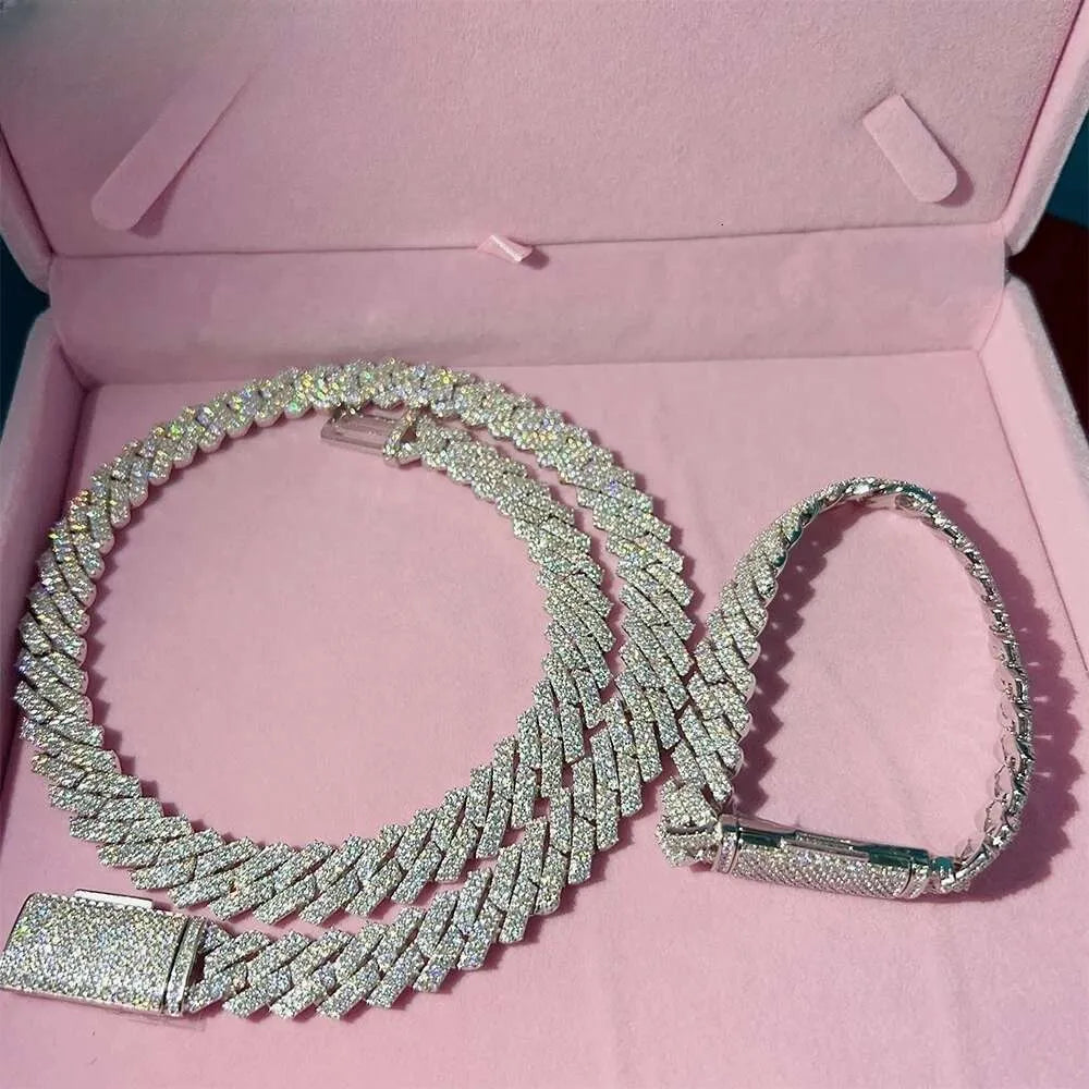 24" Necklace Moissanite 14mm Chain Cuban Link Iced Out