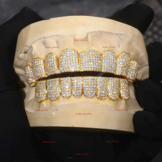 Custom Sier 14k Dia/Moissanite Dental Set Iced Out Hip Hop Bg Grills Teeth Grillz