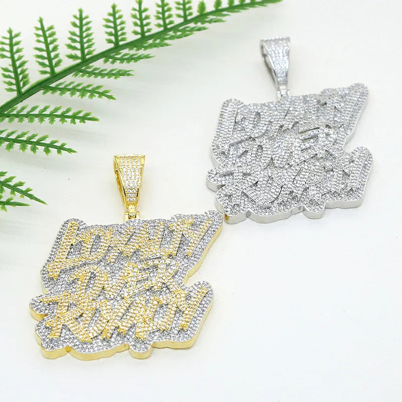 Gold Loyalty Over Royalty Bling Cz Pendant Necklace