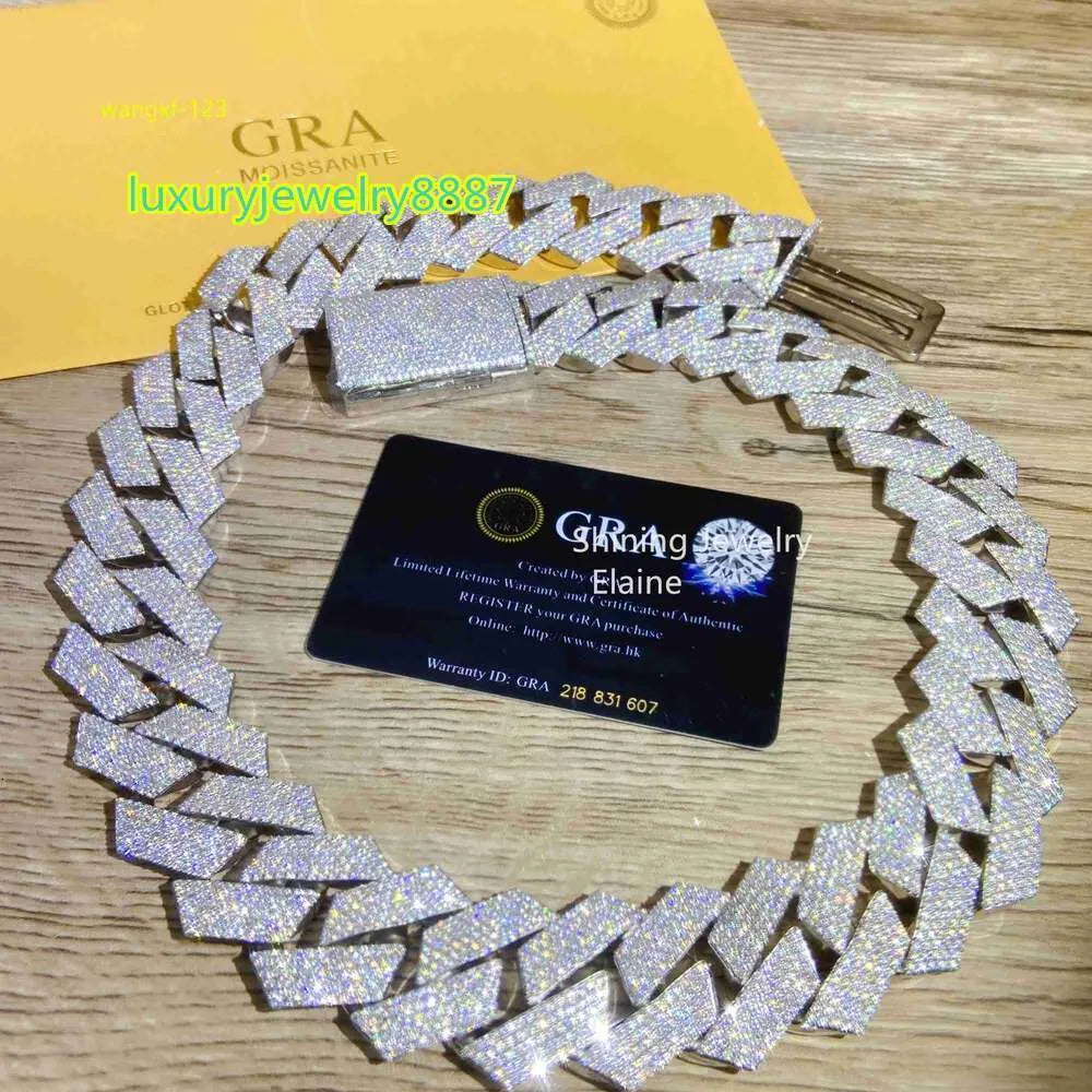 24" Silver Necklace VVS Moissanite Iced Out Cuban Link Chain