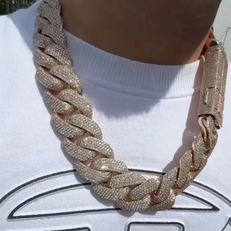 22" Necklace Moissanite Chain Cuban 30mm Tennis Chain Link Iced Out