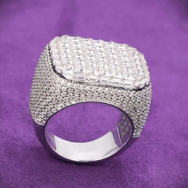 7" Ring 14K White Gold VVS Iced Out Diamond Moissanite