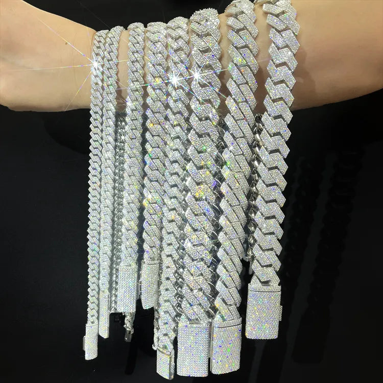 24" Iced Out Necklace Moissanite Chain Cuban Tennis Chain Link