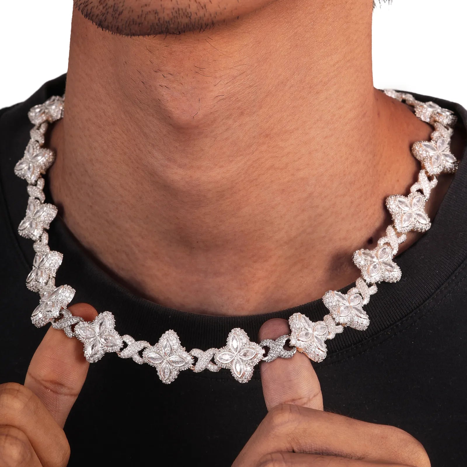 22" Flower VVS Moissanite Iced Out Cuban Link Chain Necklace