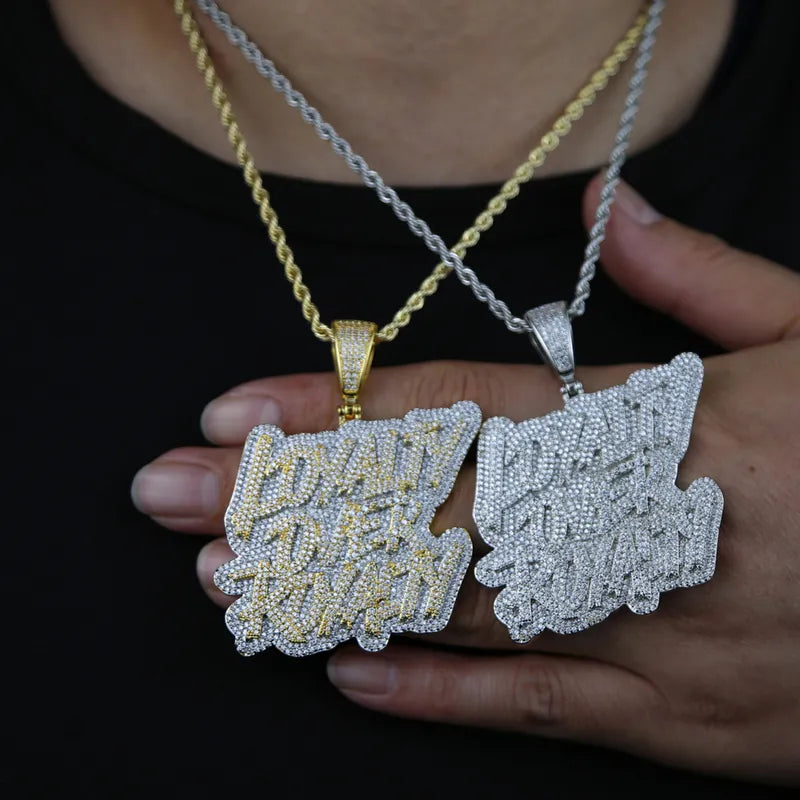 Gold Loyalty Over Royalty Bling Cz Pendant Necklace