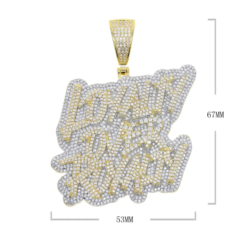 Gold Loyalty Over Royalty Bling Cz Pendant Necklace