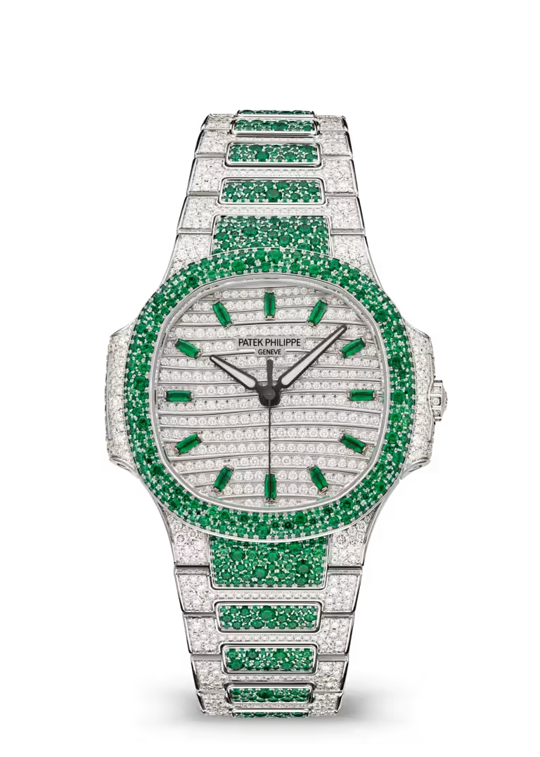 Nautilus 7118/1453G-001 Diamond Paved Dial with Green Diamond Markers in White Gold