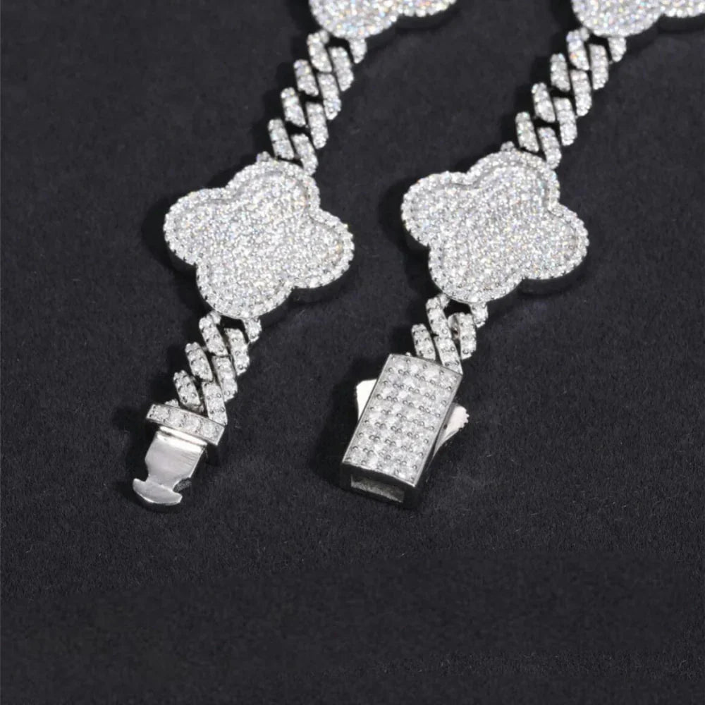 6.6" VVS Diamonds Iced Out Moissanite Clover Cuban Bracelet - 925 Silver