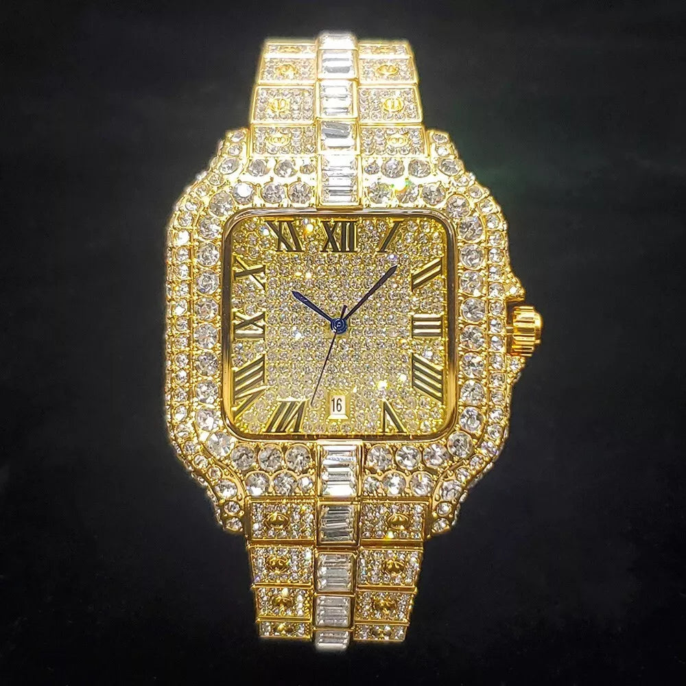 Iced Out Diamond Moissanite Gold Watch