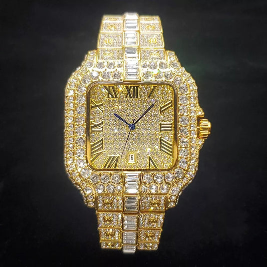 Iced Out Diamond Moissanite Gold Watch