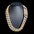 22" 40 ctw Real Moissanite 20mm Cuban Necklace Chain Link 14K Yellow Gold Plated 925 (Copy)