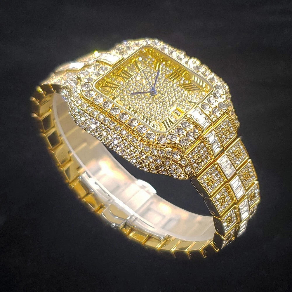 Iced Out Diamond Moissanite Gold Watch