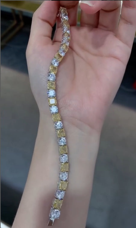 7" Moissanite Yellow Diamond Asscher Cut Bracelet
