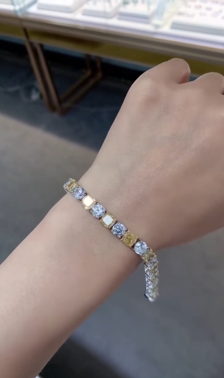 7" Moissanite Yellow Diamond Asscher Cut Bracelet