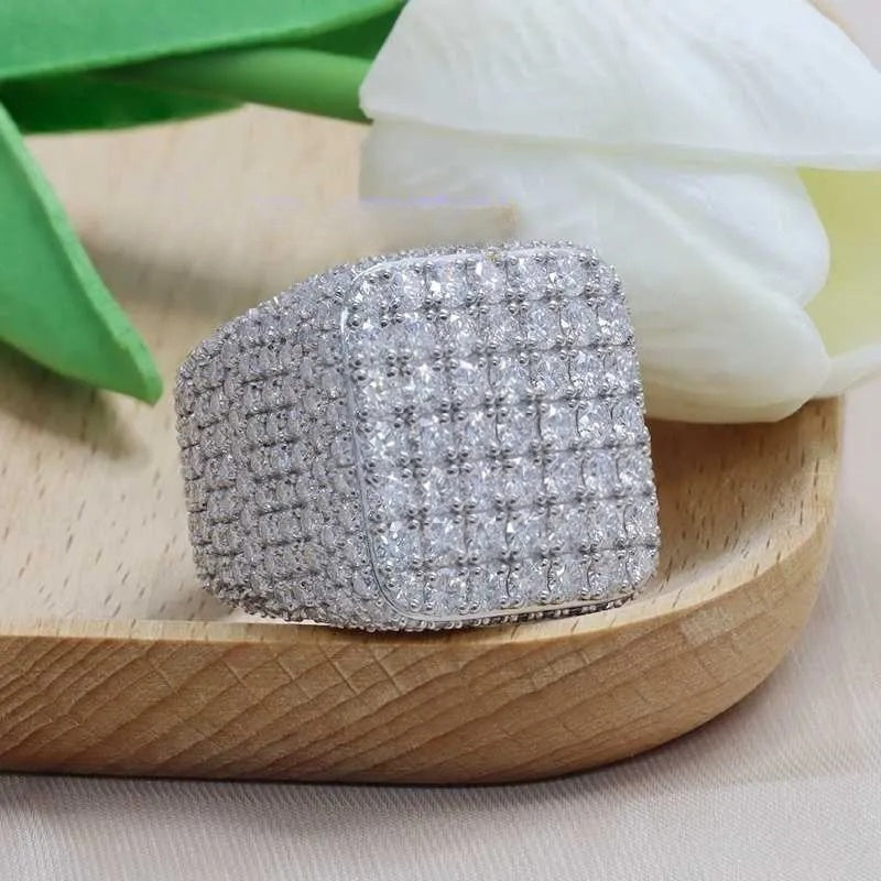 6" Hip Hop Iced Out Vvs Moissanite Ring 925 Silver